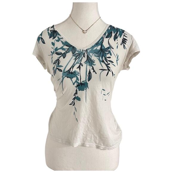 Tahari Petite Size Medium 100% Cotton Vintage Floral V Neck Fitted Flattering - Picture 1 of 5
